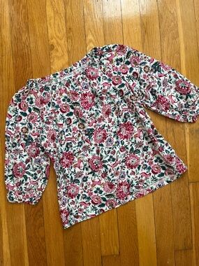Girls Size 8 Whimsical Spring Horse Deer Rabbit Print Pink 3/4 Sleeve Top Blouse